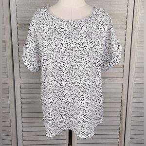 MELLODAY Folded Sleeve Blouse Black/White Pattern-Large